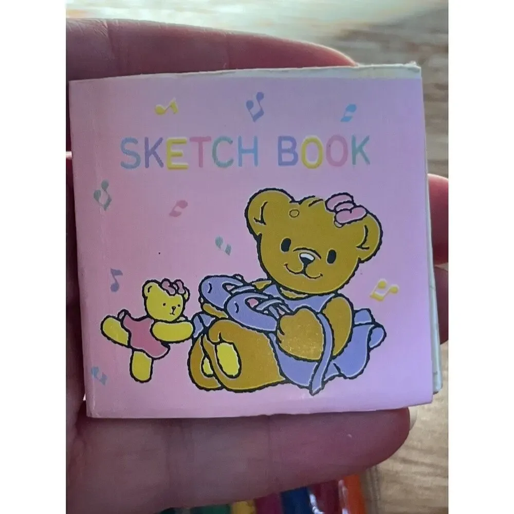 VTG Sanrio Adora Bear Mini Colored Pencils In Case W/ Sketch Book RARE 1991